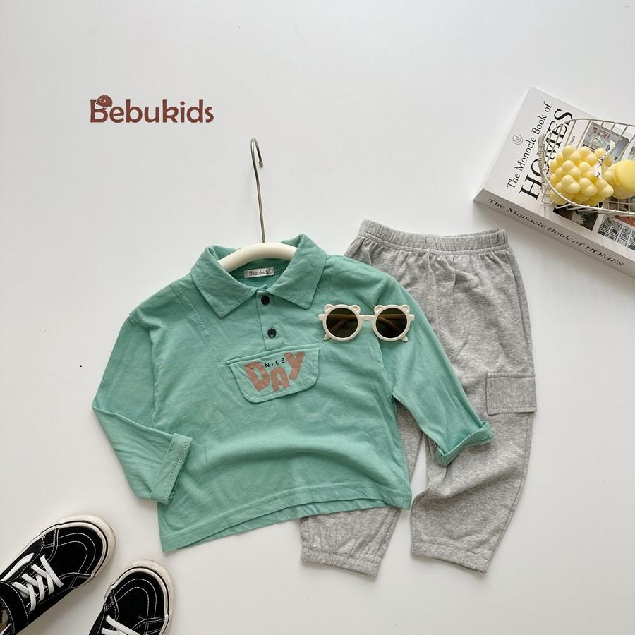 SB2385- bộ cộc có cổ dài tay in niceday dưới nẹp xanh