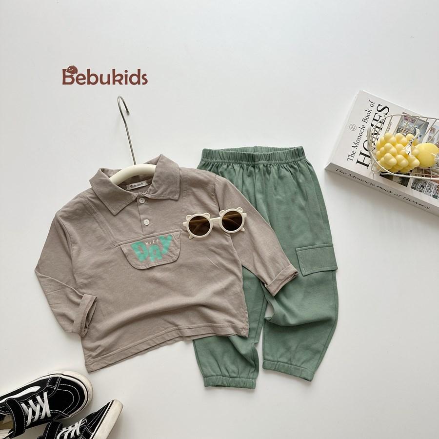 SB2385- bộ cộc có cổ dài tay in niceday dưới nẹp ghi chì