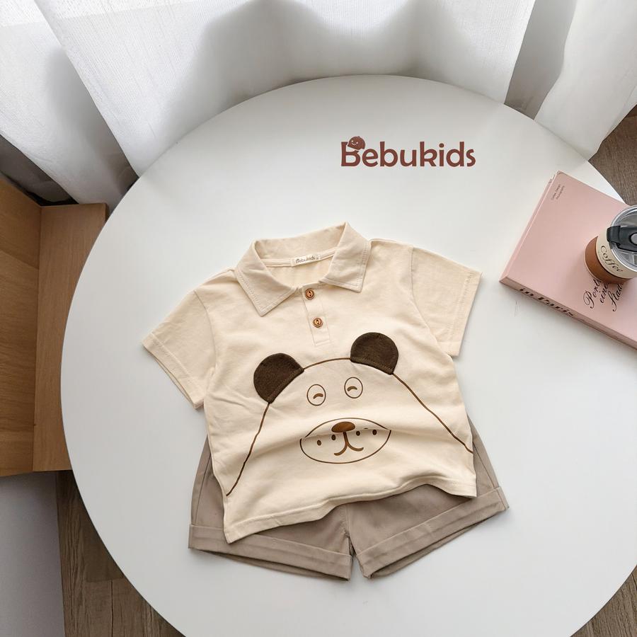 SB2376- bộ polo in chú cún đính tai be