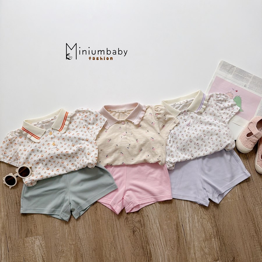 Bộ cộc quần đùi bé gái có cổ