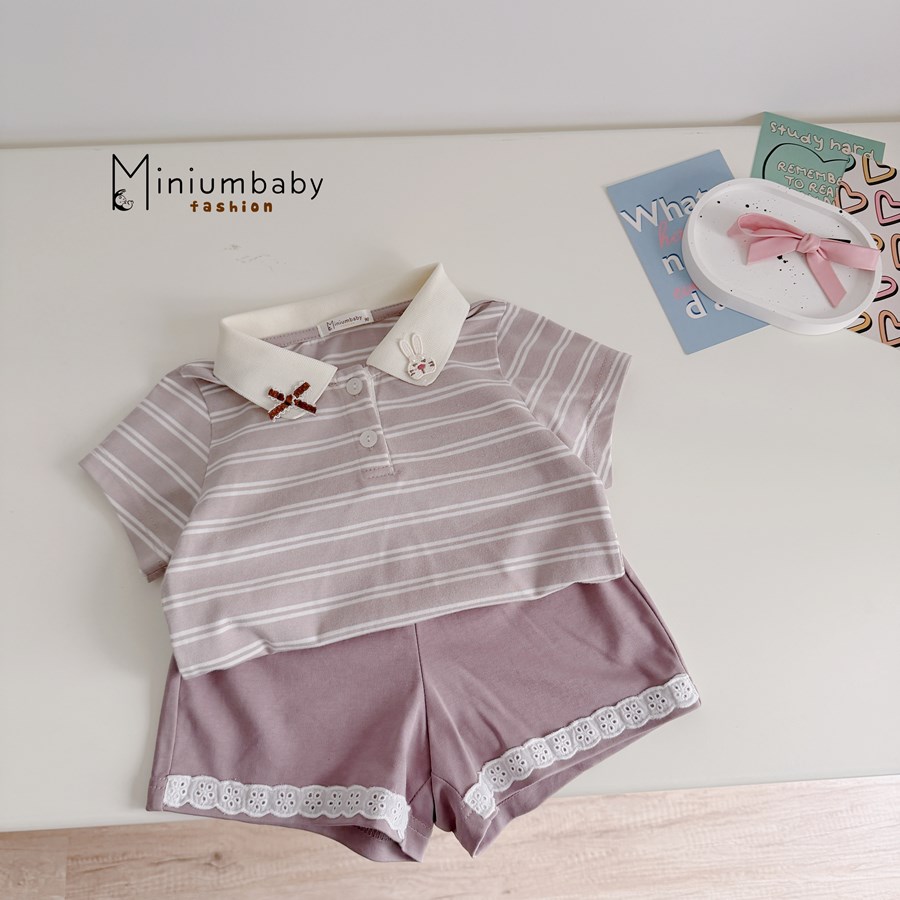 Bộ cộc quần đùi bé gái có cổ