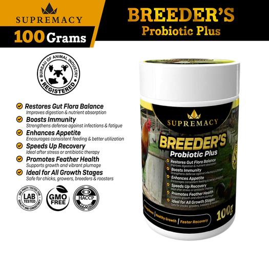 Product image - Supremacy Breeders Probiotics Plus  Strong Bones • Healthy Growth • Faster Recovery Premium Digestive Support for Gamefowl Health & Performance