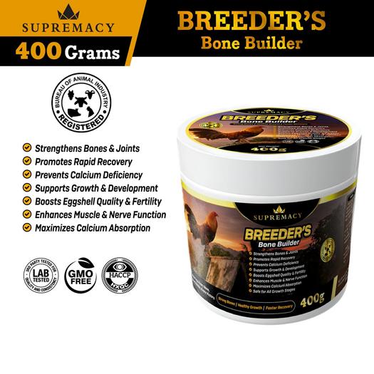 Product image - Supremacy Breeder’s Bone Builder – 400g Strong Bones • Healthy Growth • Faster Recovery Premium Calcium Support for Gamefowl & Breeding Stock