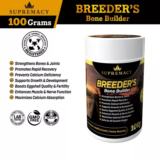 Product image - Supremacy Breeder’s Bone Builder – 100g Strong Bones • Healthy Growth • Faster Recovery Premium Calcium Support for Gamefowl & Breeding Stock