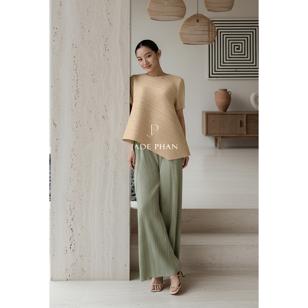 Set gồm áo và quầnmix màu, bộ quần áo xếp ly chuẩn form thanh lịch Jennie Gerda