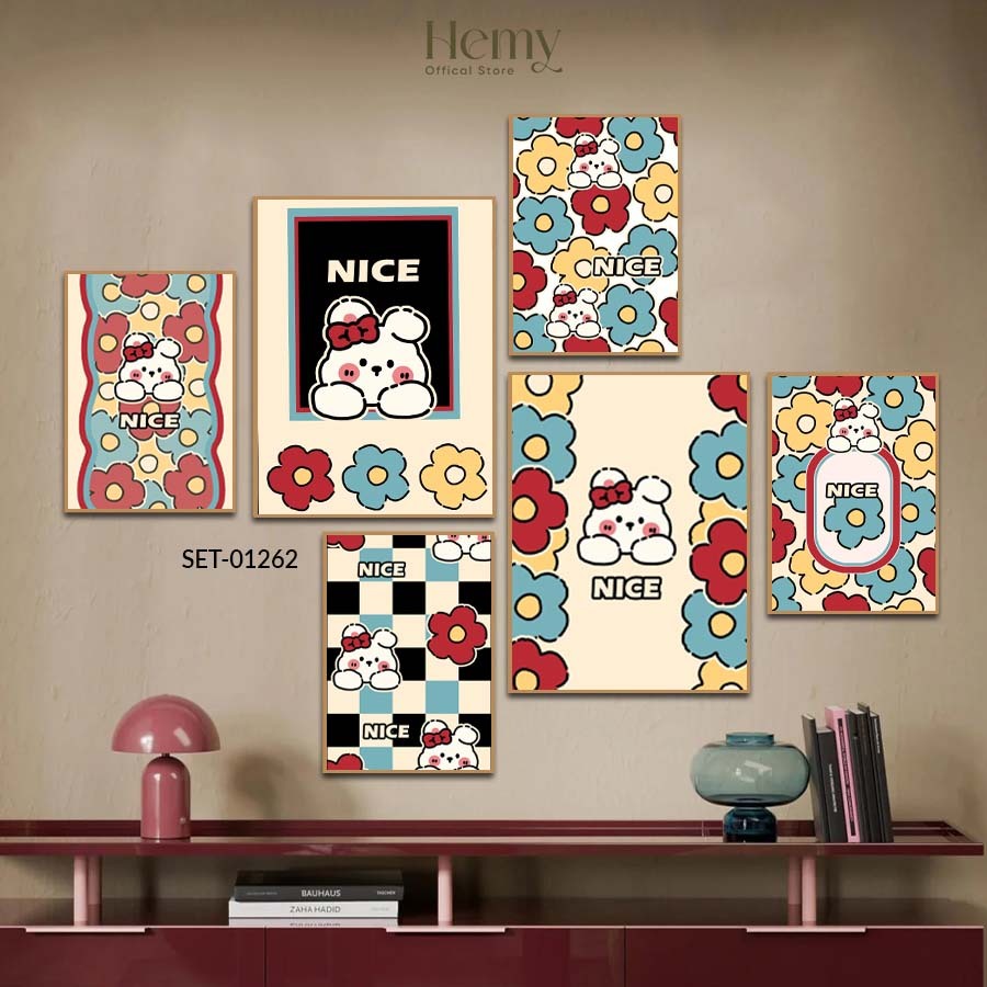 Set 6 Tranh Dán Tường Hình Gấu Ngộ Nghĩnh, Đáng Yêu Trang Trí Phòng Bé, Phòng Ngủ, Góc Học Tập, Quán Cafe – HeMy Decor