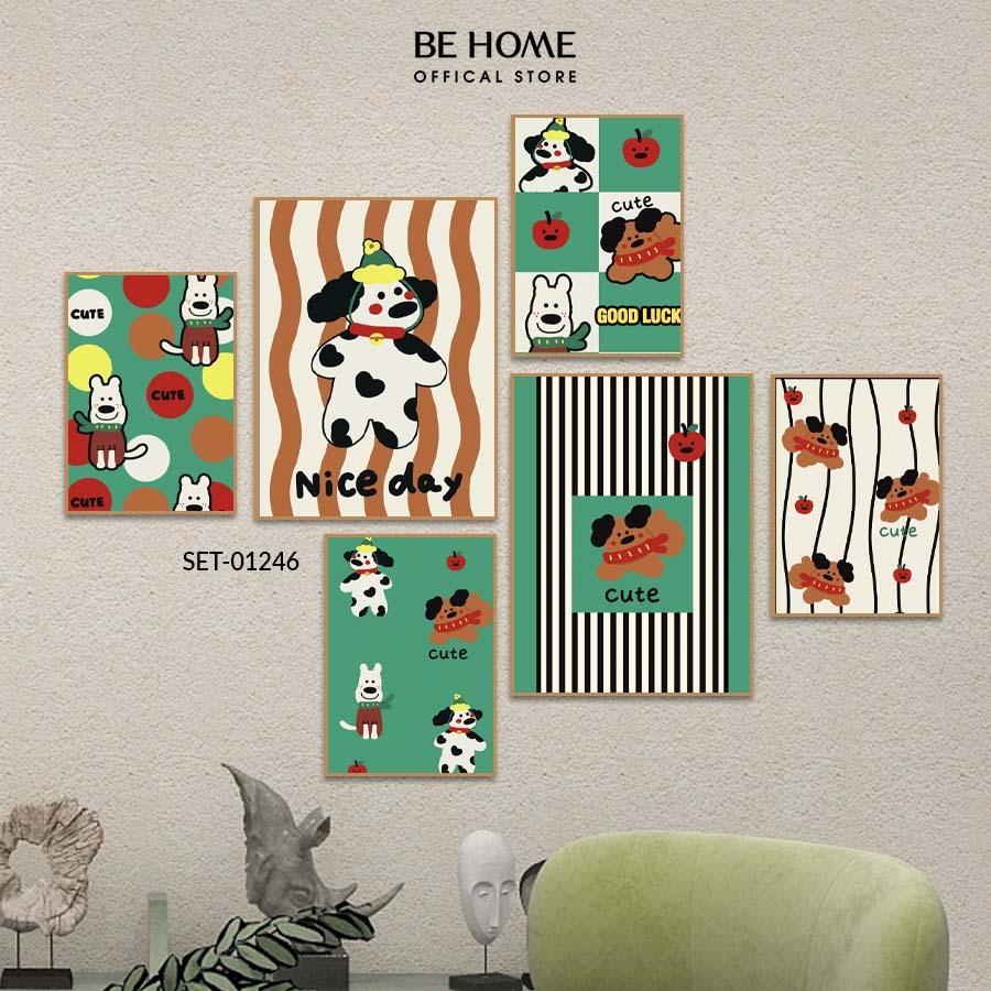 Set 6 Tranh Dán Tường Decor Phòng Ngủ Bé, Góc Học Tập, Decor Quán Cafe, Mẫu Ngộ Nghĩnh, Đáng Yêu - BeHome Decor