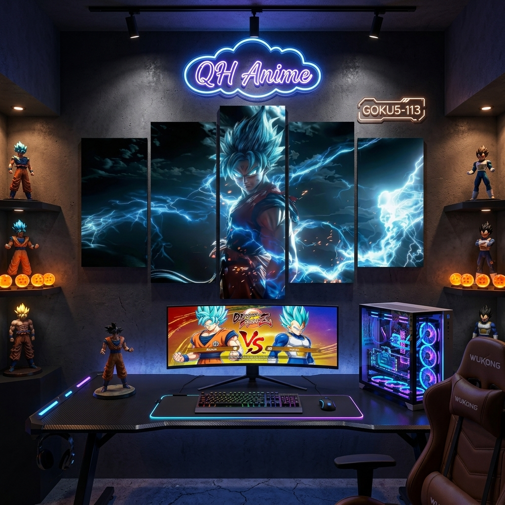 Bộ 5 Tấm Tranh Dragon Ball Songoku, Dán Tường Fomex 5mm, Decor Phòng Ngủ, Phòng Game, Phòng Trẻ Em, QH Anime Decor