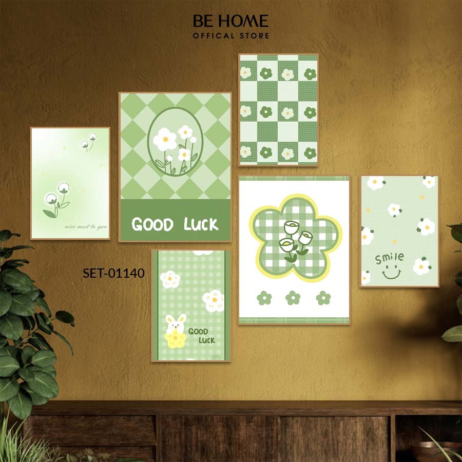 Set 6 Tranh Dán Trang Trí Tường Hoa Retro, Decor Phòng Khách, Phòng Ngủ Hiện Đại, Decor Quán Cafe - BeHome Decor