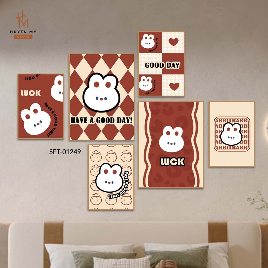 Set 6 Tranh Dán Tường Hình Gấu Phong Cách Hàn Quốc, Decor Phòng Ngủ Nhẹ Nhàng Dễ Thương, Decor Quán Cafe - Huyền My D