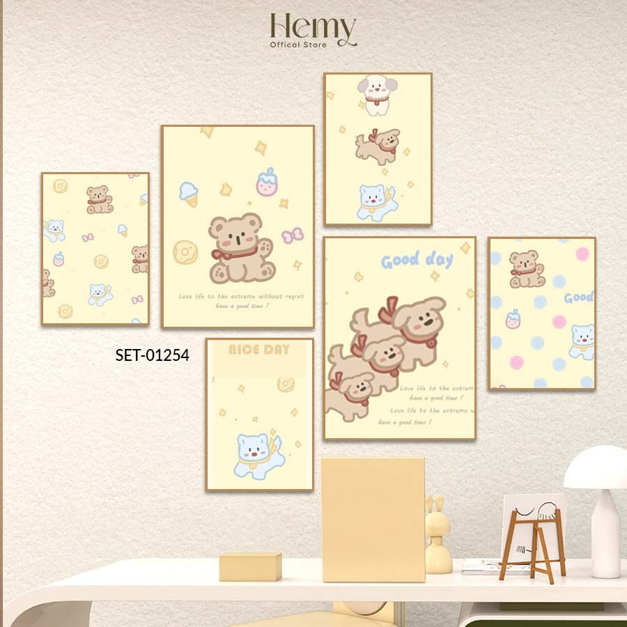 SET 6 Tranh Dán Tường Xinh Xắn Mẫu Dễ Thương ,Trendy, Decor Phòng Khách, Phòng Ngủ, Spa, Phòng Nail, Mi - HeMy Decor