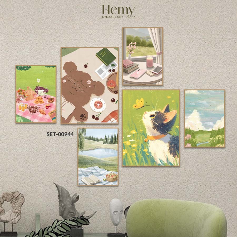 Set 6 Tranh Dán Tường Ngộ Nghĩnh, Đáng Yêu Trang Trí Phòng Bé, Phòng Ngủ, Góc Học Tập, Quán Cafe – HeMy Decor