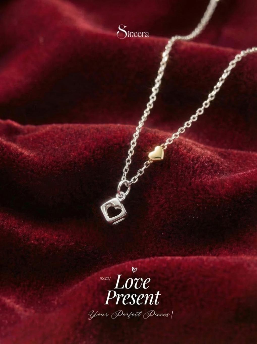 Dây Chuyền Sincera CUBEHEART | Mặt Tim Xi Vàng 18K