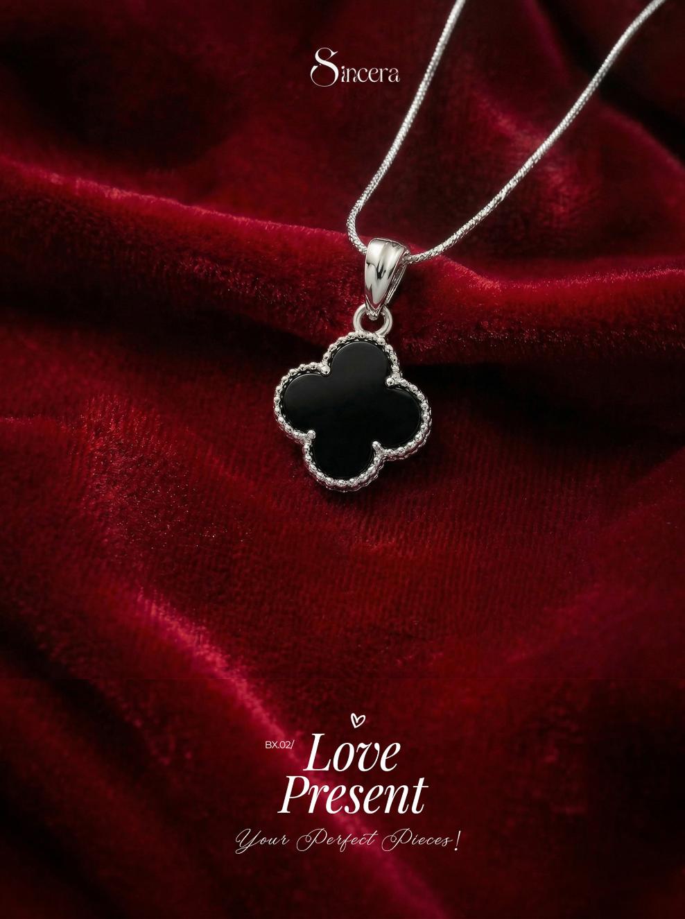 Dây Chuyền Sincera DCCLOVERBLK |  Bạc s925