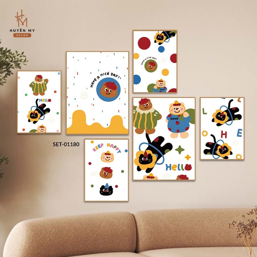 SET 6 Tranh Dán Tường Xinh Xắn , Dễ Thương ,Trendy, Decor Phòng Khách, Phòng Ngủ, Spa, Phòng Nail, Mi - Huyền My Decor