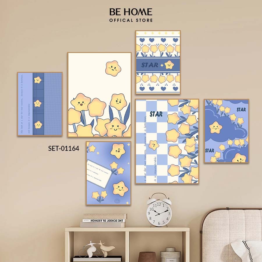 Set 6 Tranh Dán Tường, Nhiều Mẫu Đa Dạng Dễ Thương, Trang Trí Phòng Ngủ, Phòng Bé, Spa, Livestream - Behome Decor
