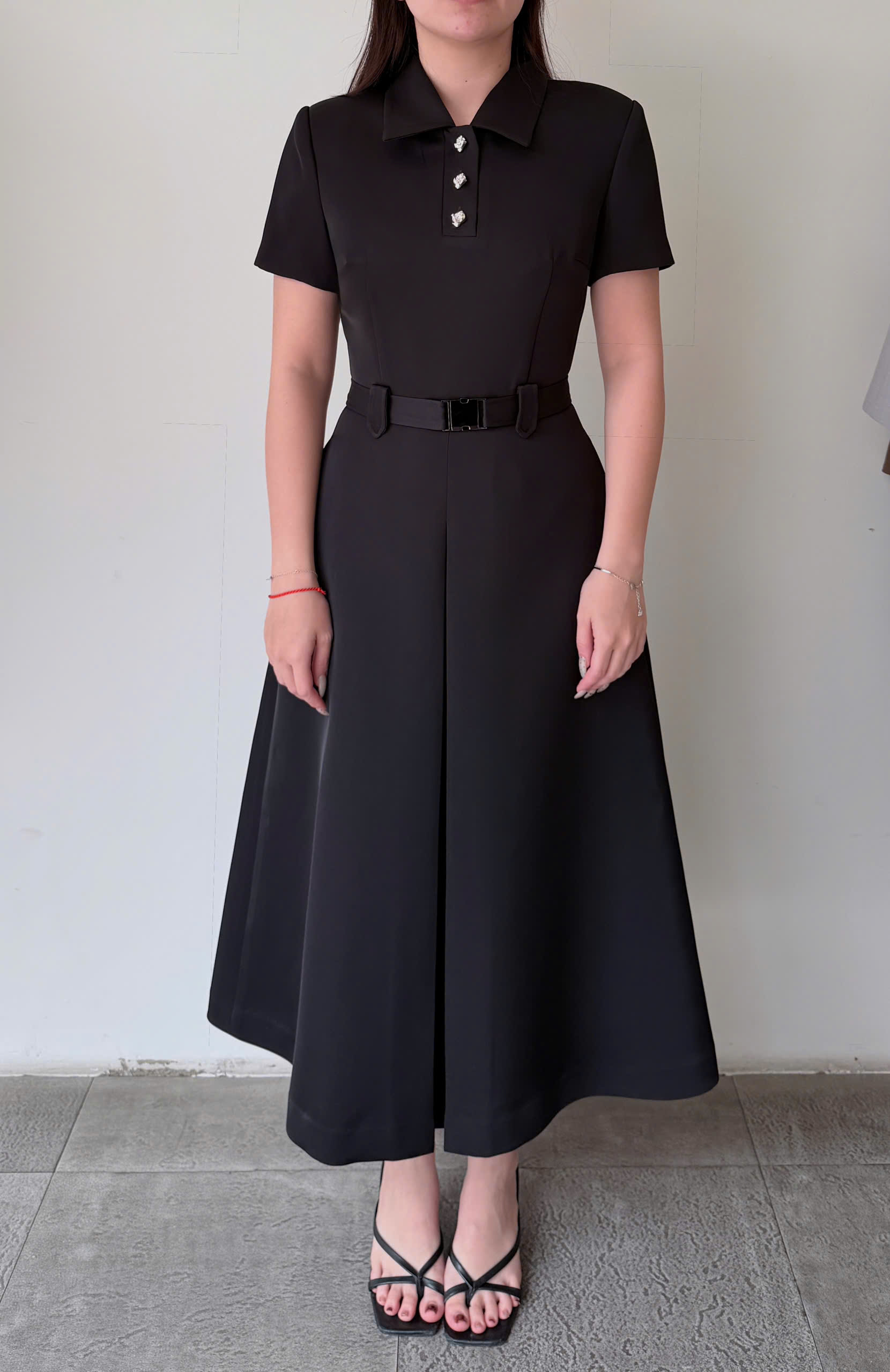 Collared Dress With Center Pleats