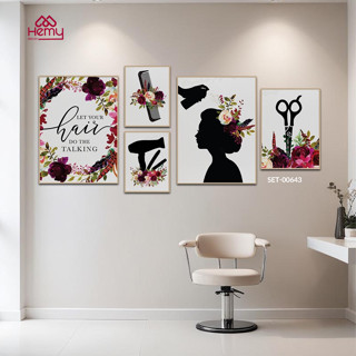 Set 5 Tranh Dán Tường Trang Trí Salon Tóc Nam/Nữ, Tranh Dán Tường Decor Giá Rẻ Kèm Băng Keo 2 Mặt - HeMy Decor