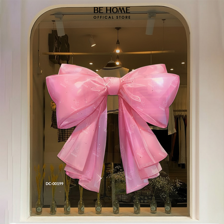 Decal Nơ Hồng Trang Trí Tường Cửa Kính, Gương, Quán Cafe, PVC Chống Nước - Behome Decor