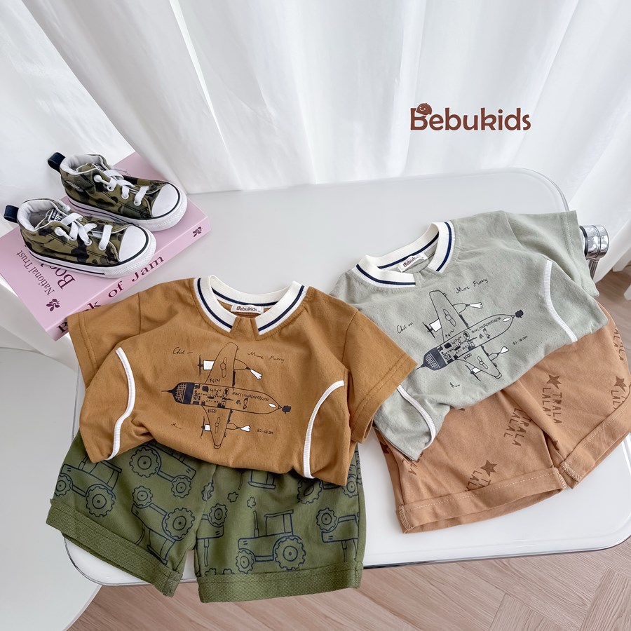 Bộ cộc quần đùi bé trai không cổ