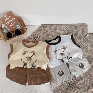 Bộ không tay quần đùi bé trai không cổ