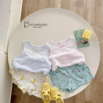 Bộ không tay quần đùi bé gái không cổ