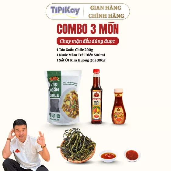 Product image - [Combo 3 món] 1 Tảo Xoắn Chile 200G + 1 Nước Mắm Trái Điều 500ml + 1 Sốt Ớt Rim Hương Quê 300G