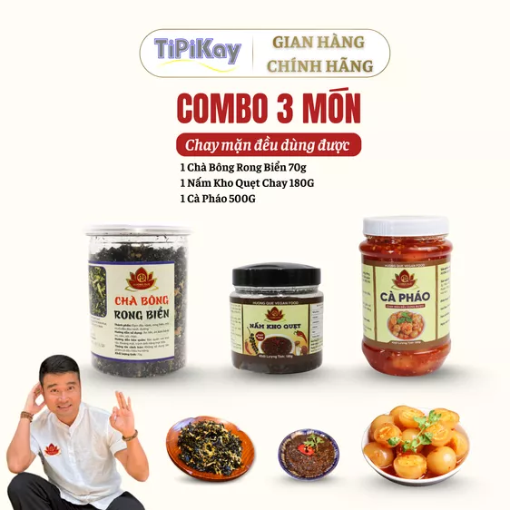 Product image - [Combo 3 món] 1 Chà Bông Rong Biển 70g + 1 Nấm Kho Quẹt Chay 180G + 1 Cà Pháo 500G