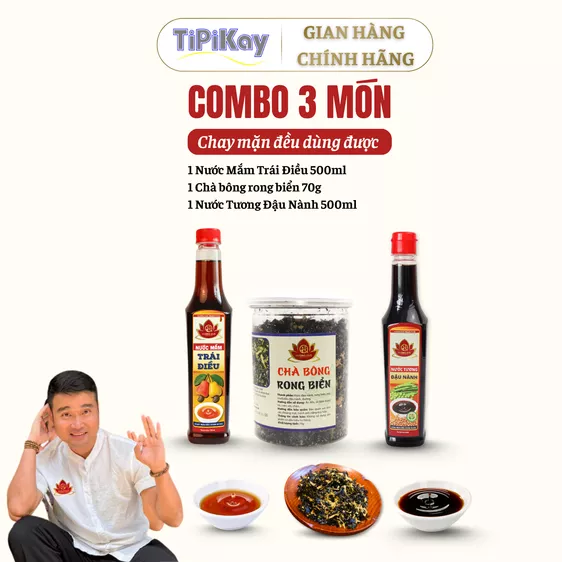 Product image - [Combo 3 món] 1 Món Nước Mắm Trái Điều 500ml + 1 Chà bông rong biển 70g + 1 Nước Tương Đậu Nành 500ml