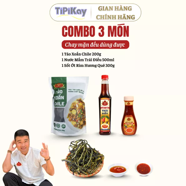 Product image - [Combo 3 món] 1 Tảo Xoắn Chile 200G + 1 Nước Mắm Trái Điều 500ml + 1 Sốt Ớt Rim Hương Quê 300G