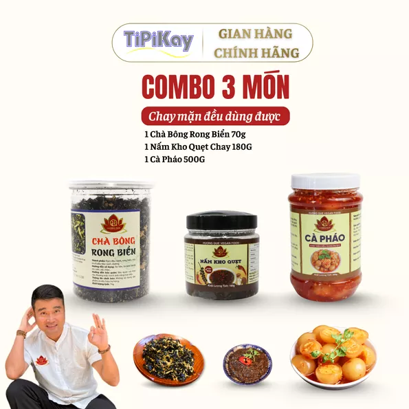 Product image - [Combo 3 món] 1 Chà Bông Rong Biển 70g + 1 Nấm Kho Quẹt Chay 180G + 1 Cà Pháo 500G