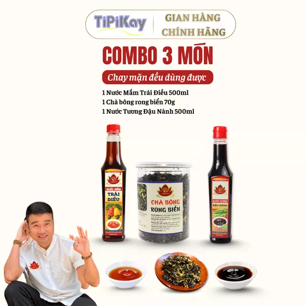 Product image - [Combo 3 món] 1 Món Nước Mắm Trái Điều 500ml + 1 Chà bông rong biển 70g + 1 Nước Tương Đậu Nành 500ml