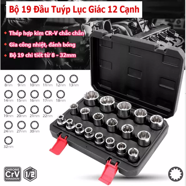Product image - Bộ 19 Đầu Tuýp Hoa Thị 8-32mm