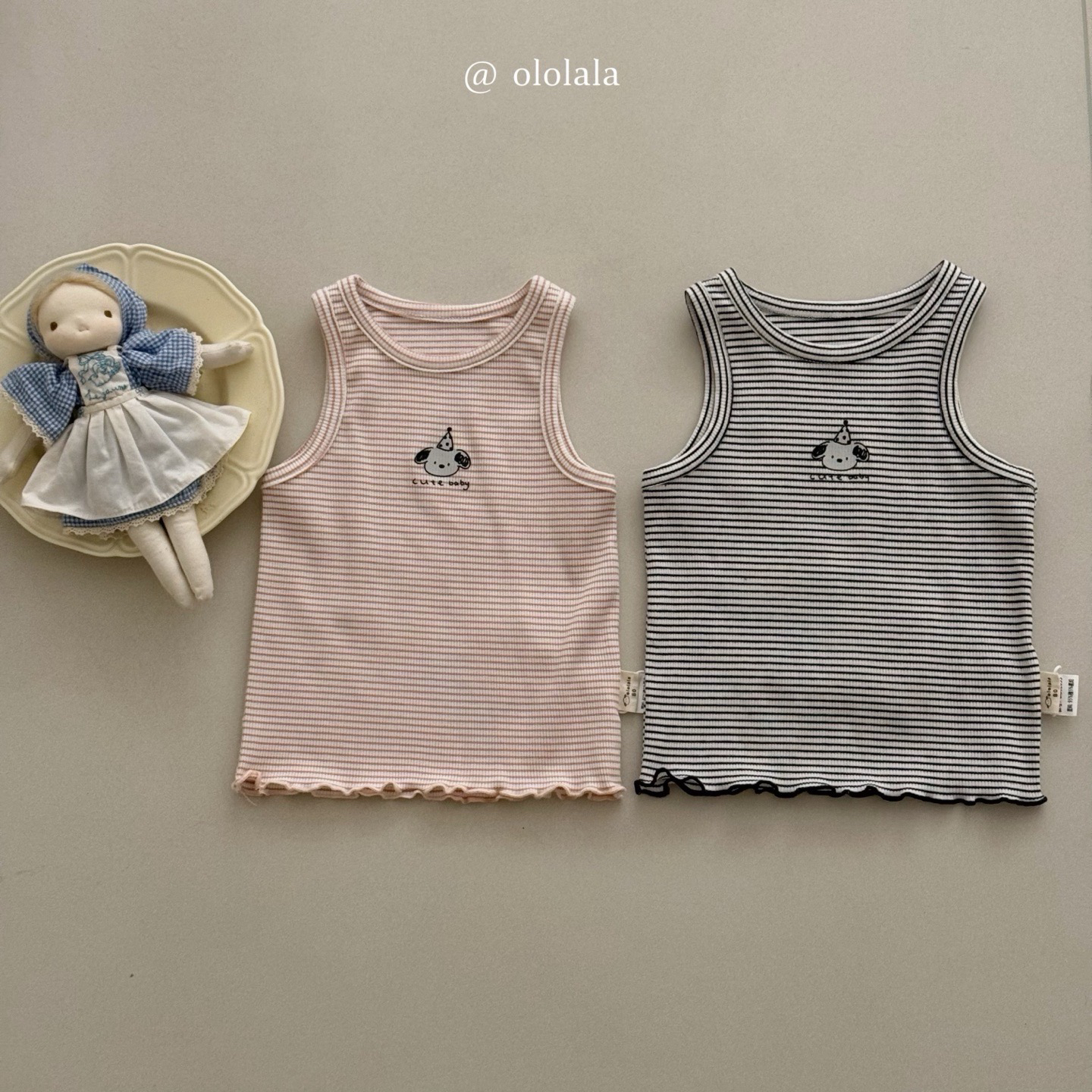 áo ba lỗ kẻ in hình cún hồng ololala