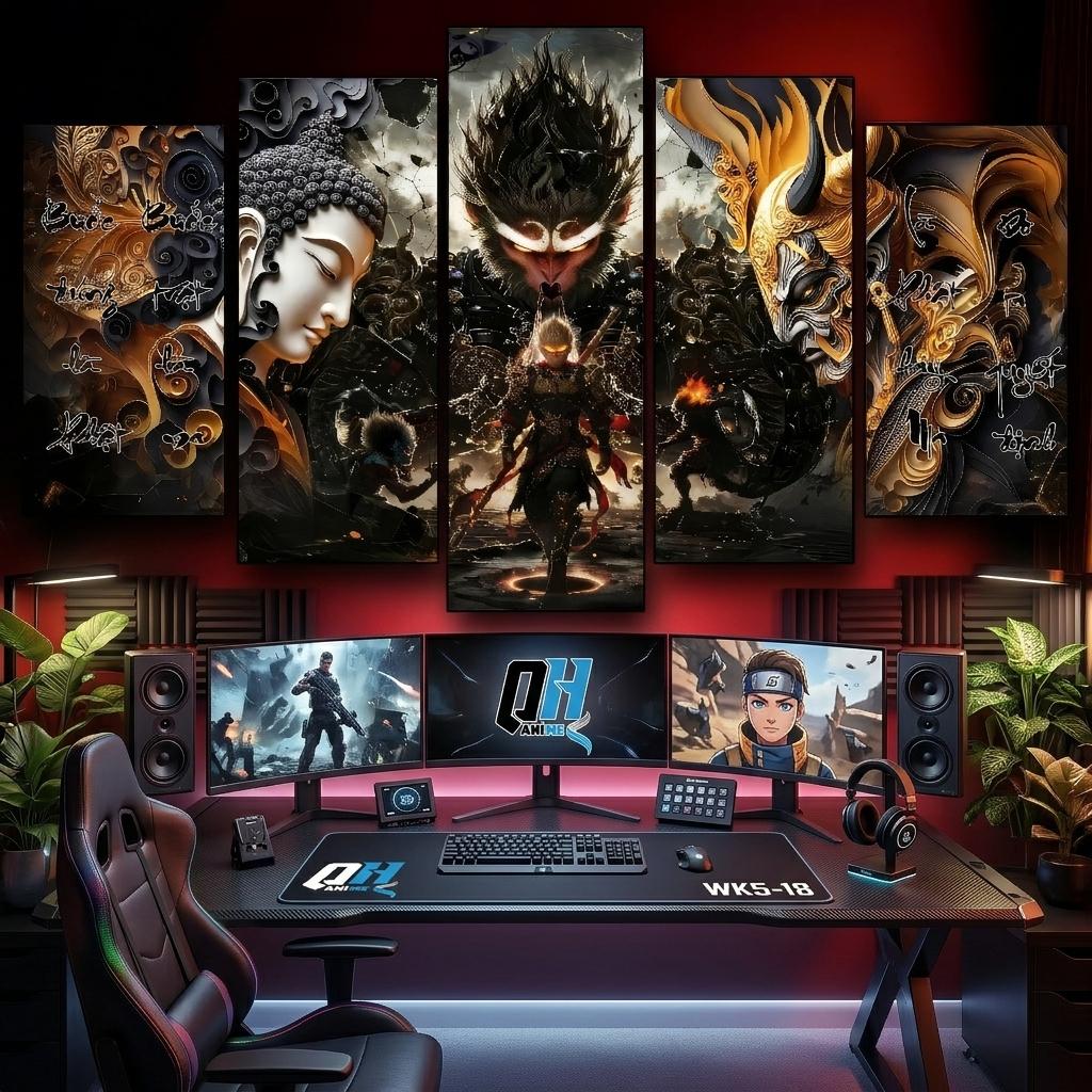 Bộ 5 Tấm Tranh Wukong,Tráng Gương Dán Tường,Decor Phòng Ngủ,Phòng Game,Livestream,Phòng Trẻ Em,Quán Cafe, QH Anime Decor