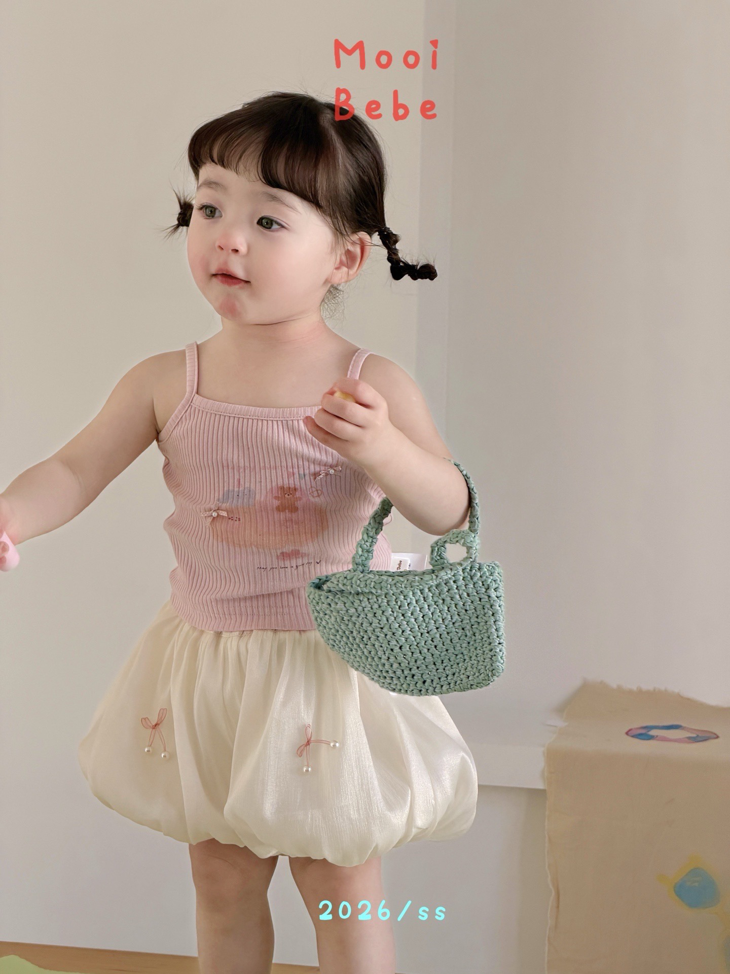 áo 2 dây hồng in hình gấu mooi