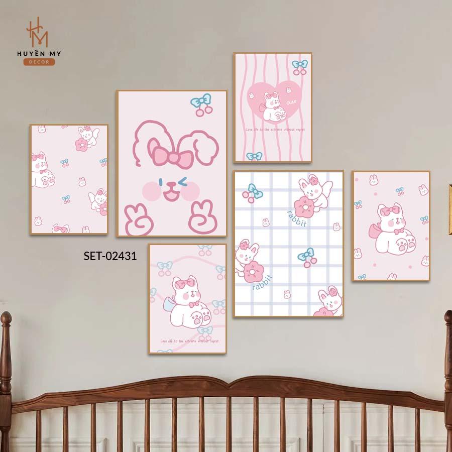 K2374 - Set 6 Tranh Dán Tường Hình Thỏ , Gấu , Decor Phòng Ngủ Nhẹ Nhàng Dễ Thương, Decor Phòng Ngủ - Huyền My Decor