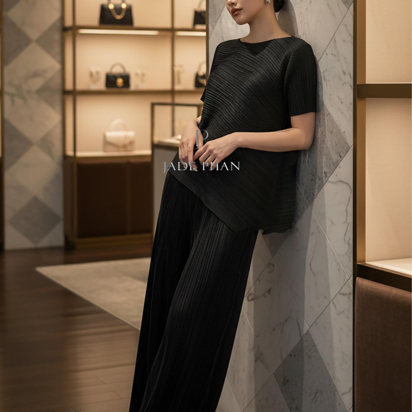 Set gồm áo và quầnđồng màu dập ly cao cấp, bộ quần áo freesize chuẩn form thanh lịch nhiều màu Jennie Gerda