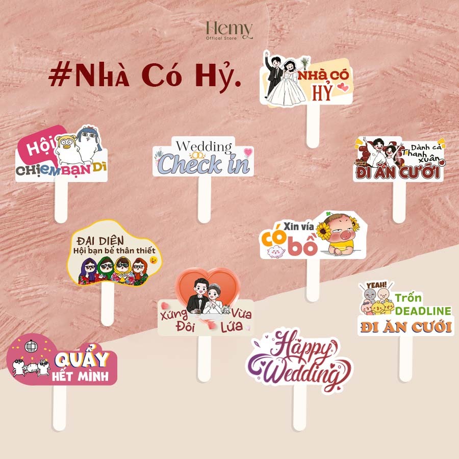 ComBo 10 Hashtag Cưới Hỏi Có Sẵn Tay Cầm, Nhiều Mẫu Đẹp, Phụ Kiện Trang Trí Tiệc Cưới, Chụp Hình Kỷ Niệm – HeMy Decor