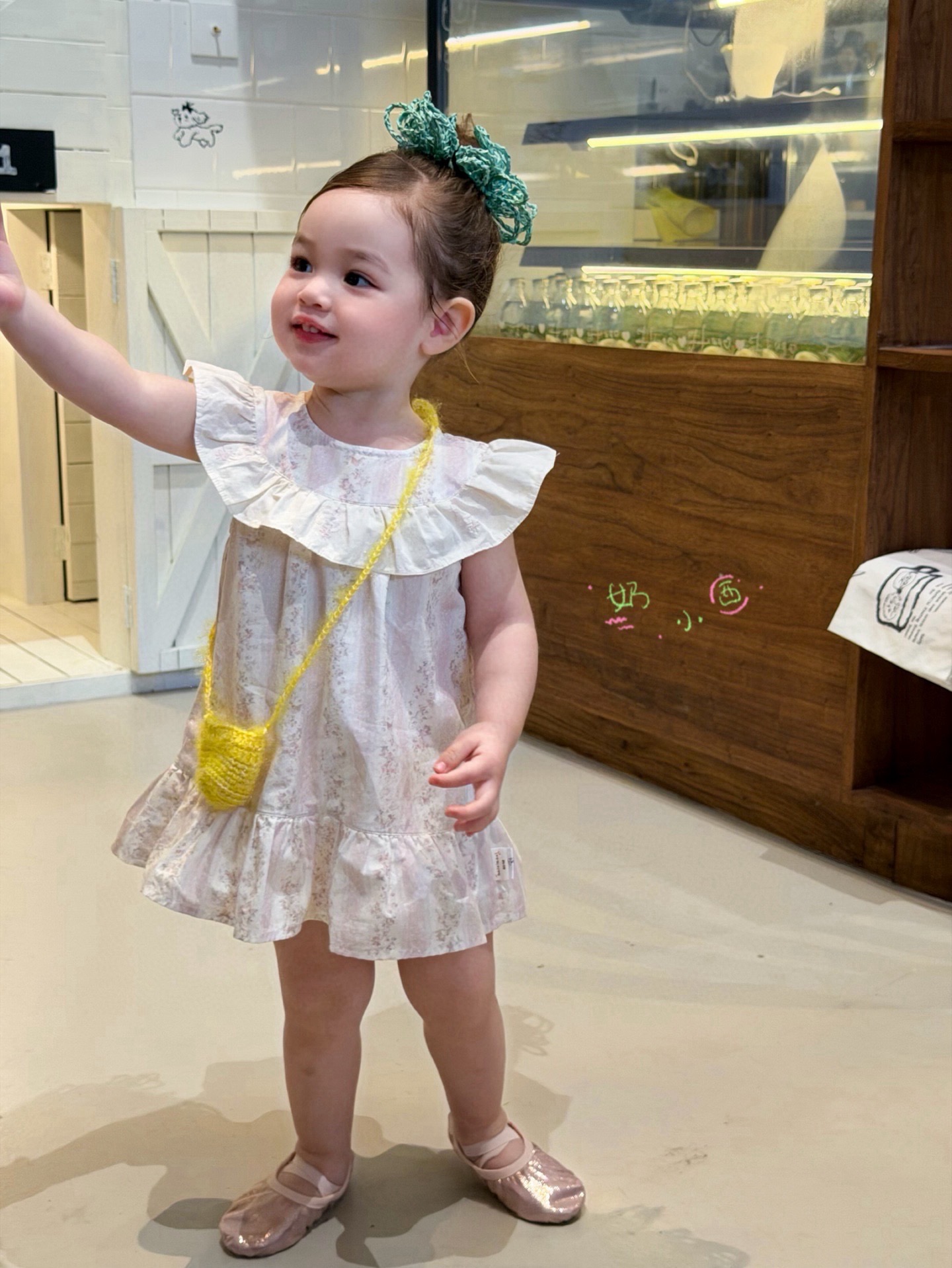 váy hoa nhí cổ thêu hình thỏ hồng naixiaoxi