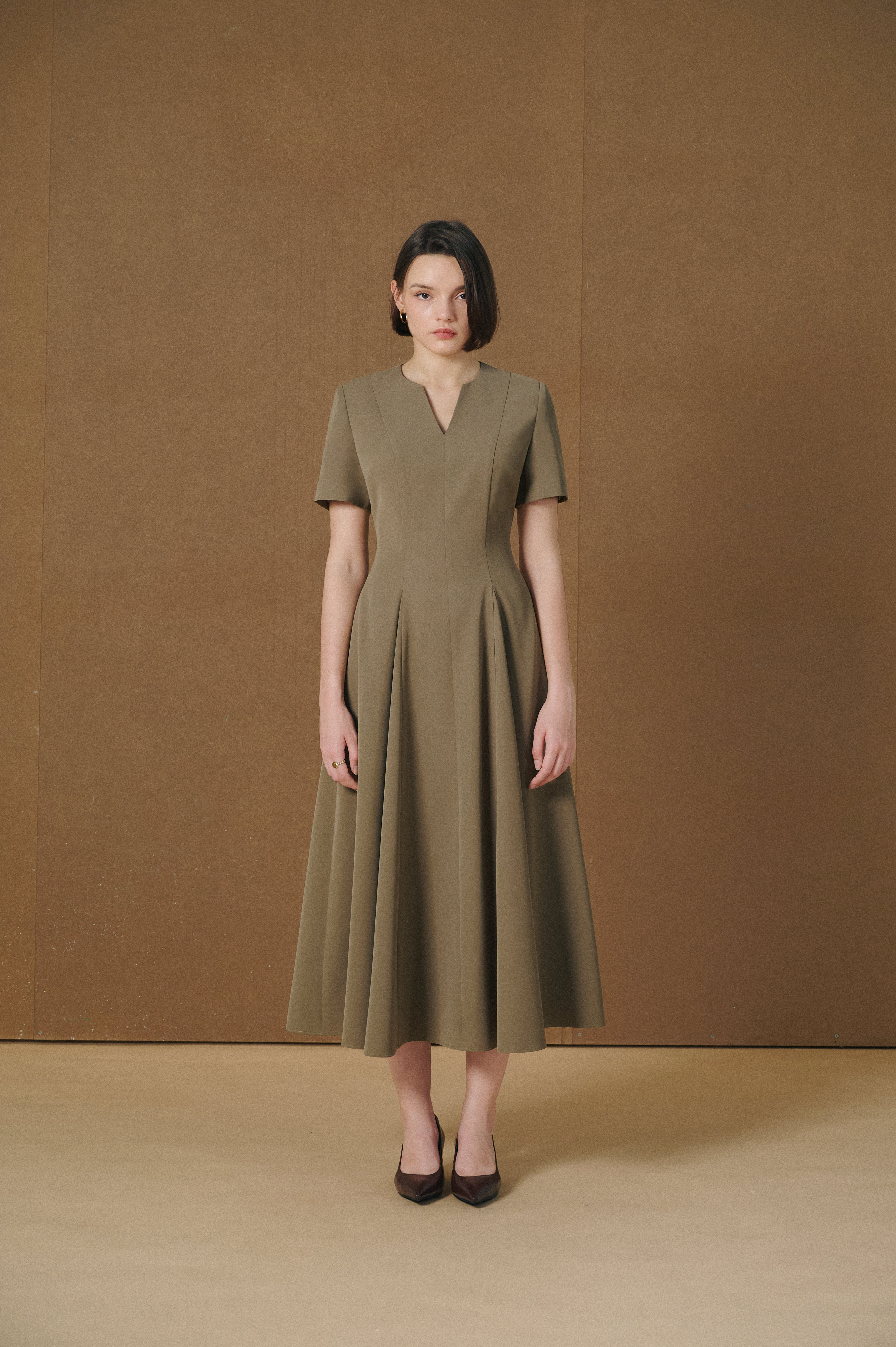 Round Neck Dress With V-Cut Panel Detail