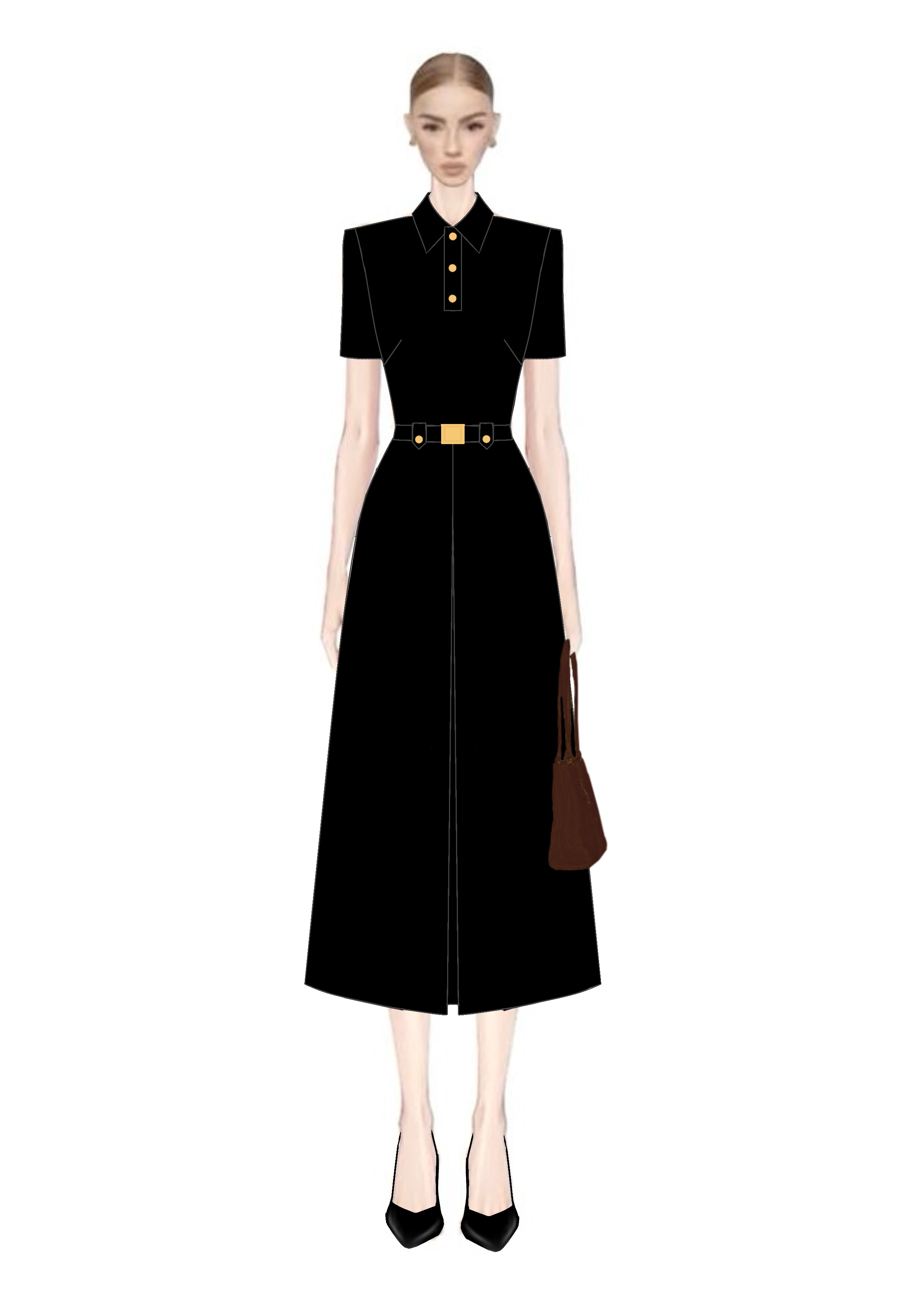 Collared Dress With Center Pleats