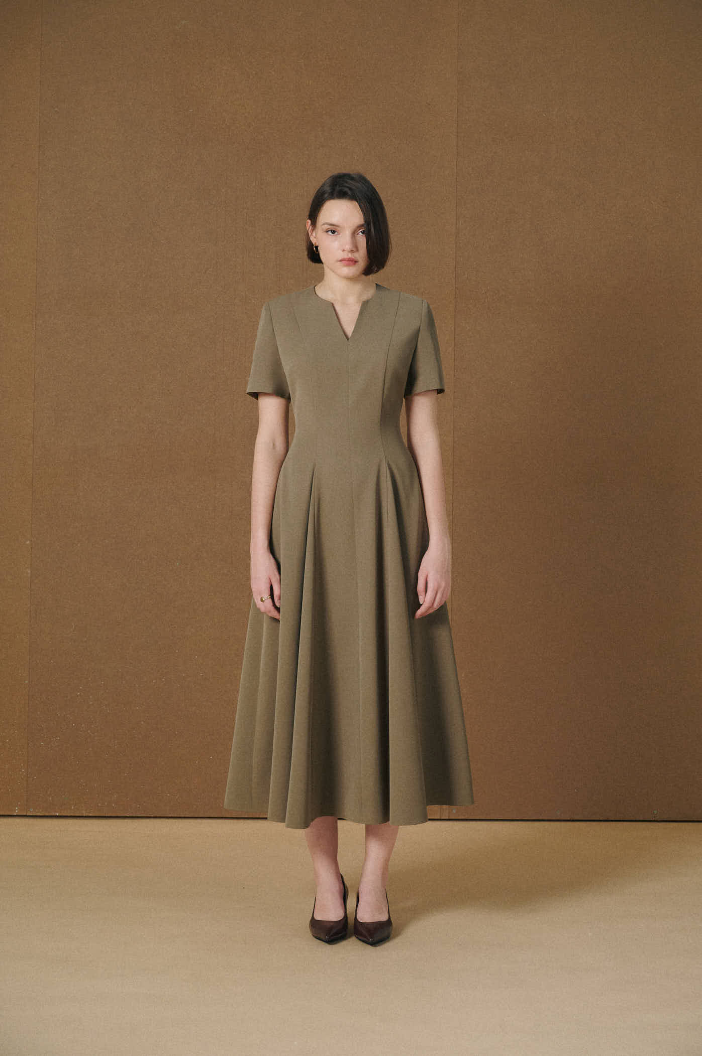 Round Neck Dress With V-Cut Panel Detail