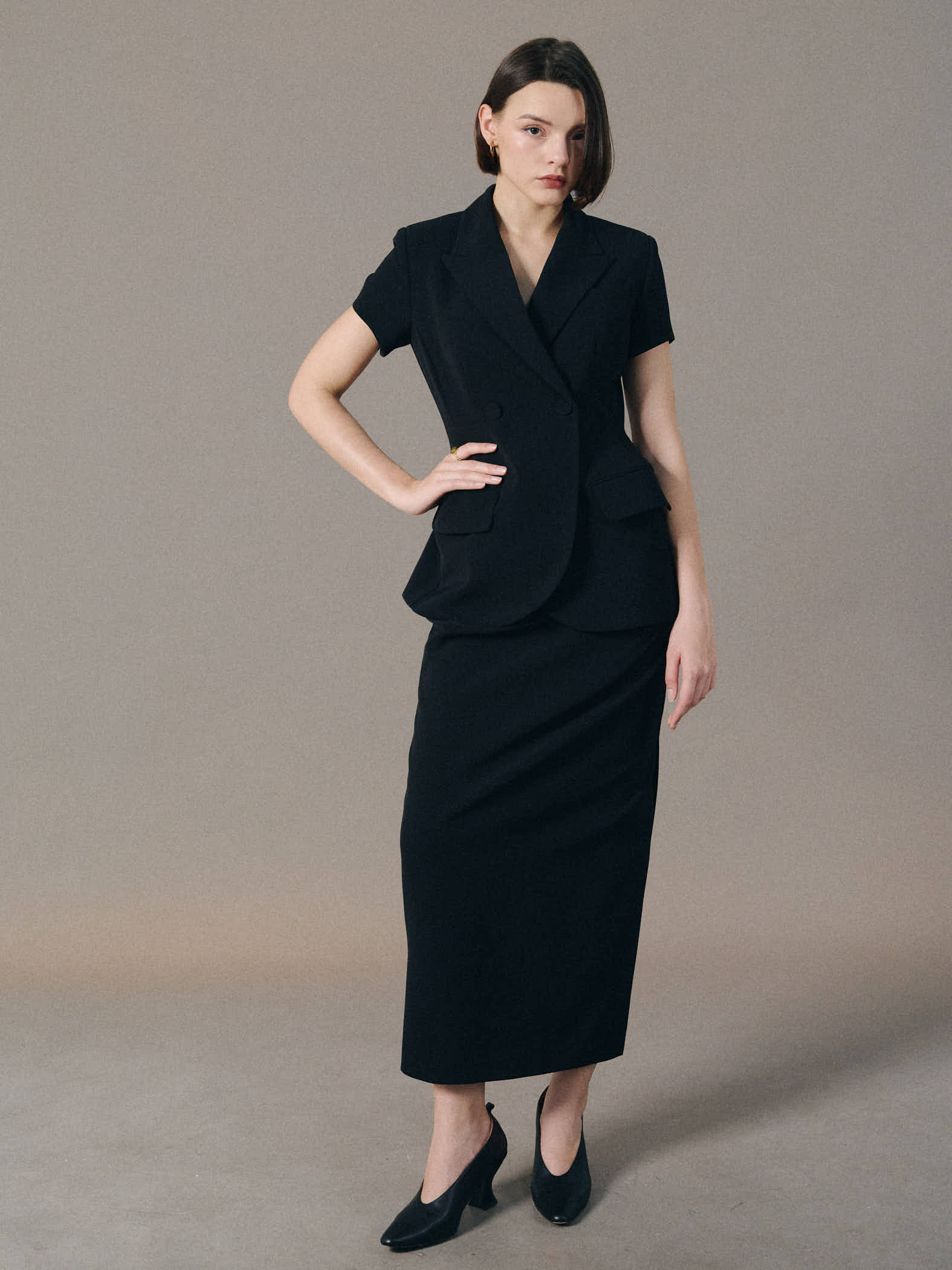 High-waist midi pencil skirt