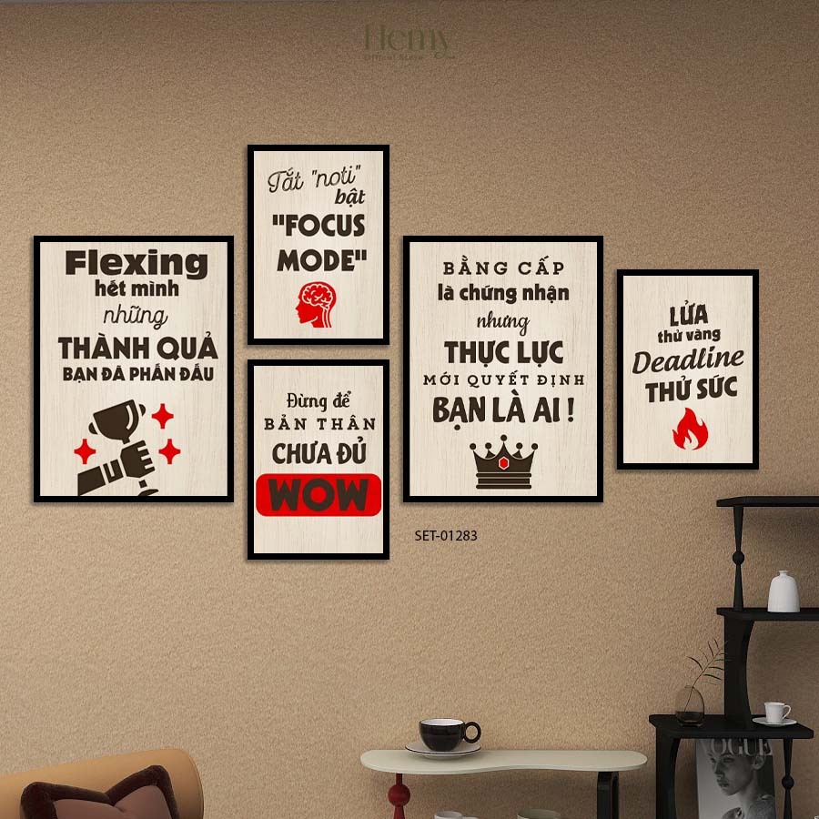 Set 5 Tranh Dán Tường Chủ Đề Động Lực – Phong Cách Hiện Đại, Truyền Cảm Hứng Cho Không Gian Việc – HeMy Decor