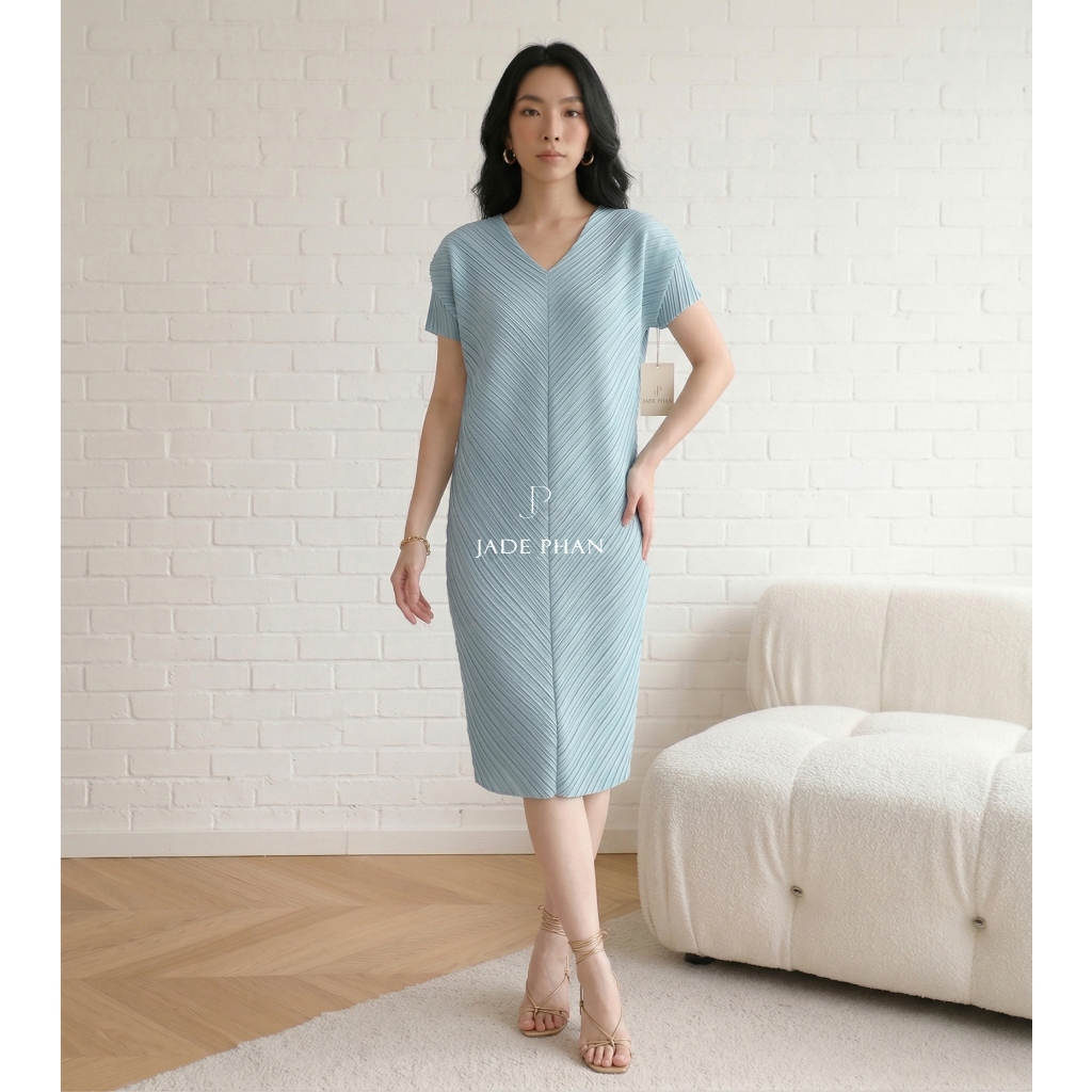 Váy Boise dập ly cao cấp JADEPHAN xếp ly lò xo