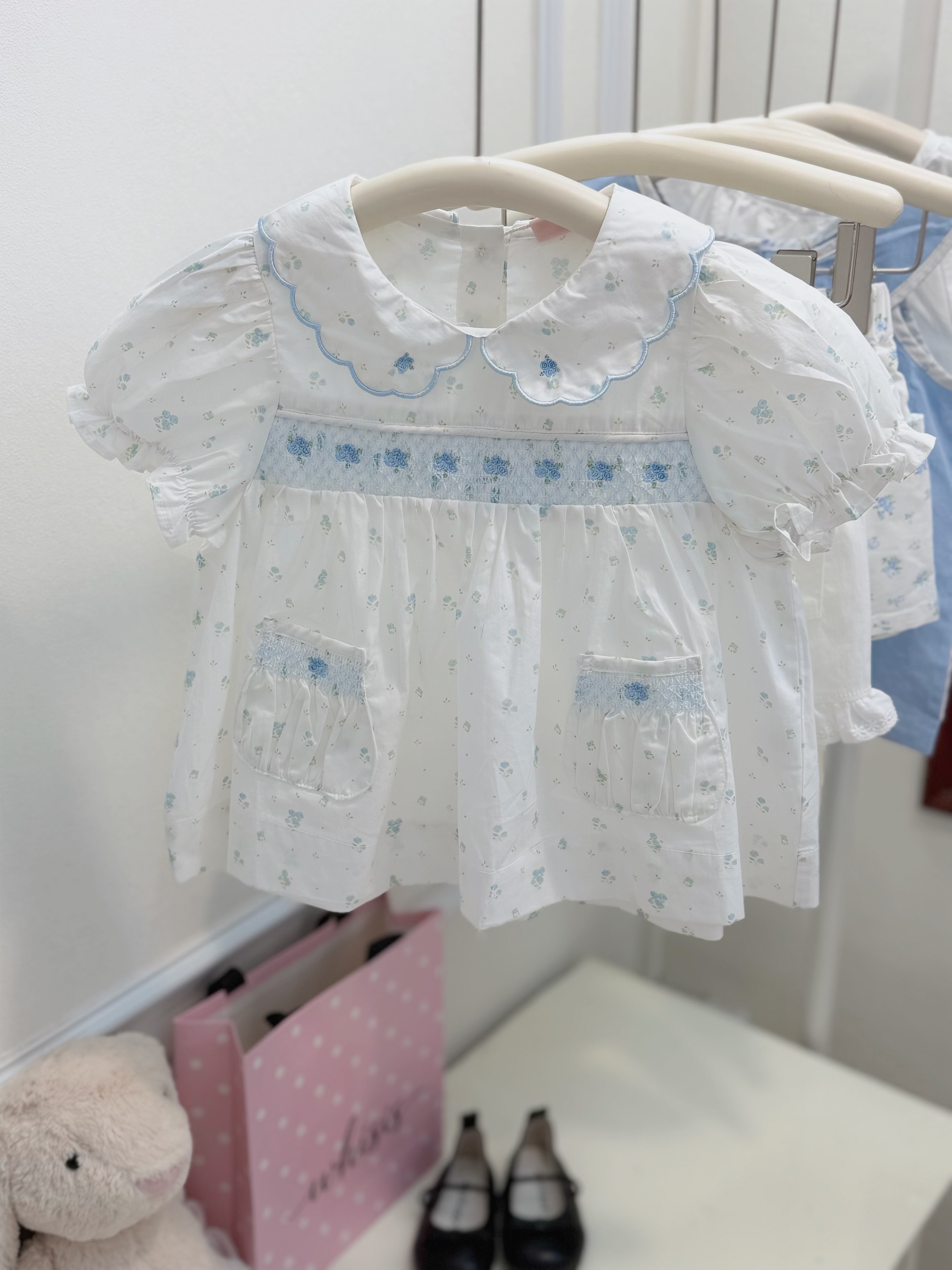 áo smock thêu hoa nhí xanh pm