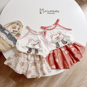 Bộ không tay quần váy bé gái không cổ