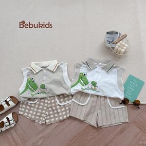 Bộ không tay quần đùi bé trai có cổ