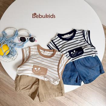 Bộ không tay quần đùi bé trai không cổ